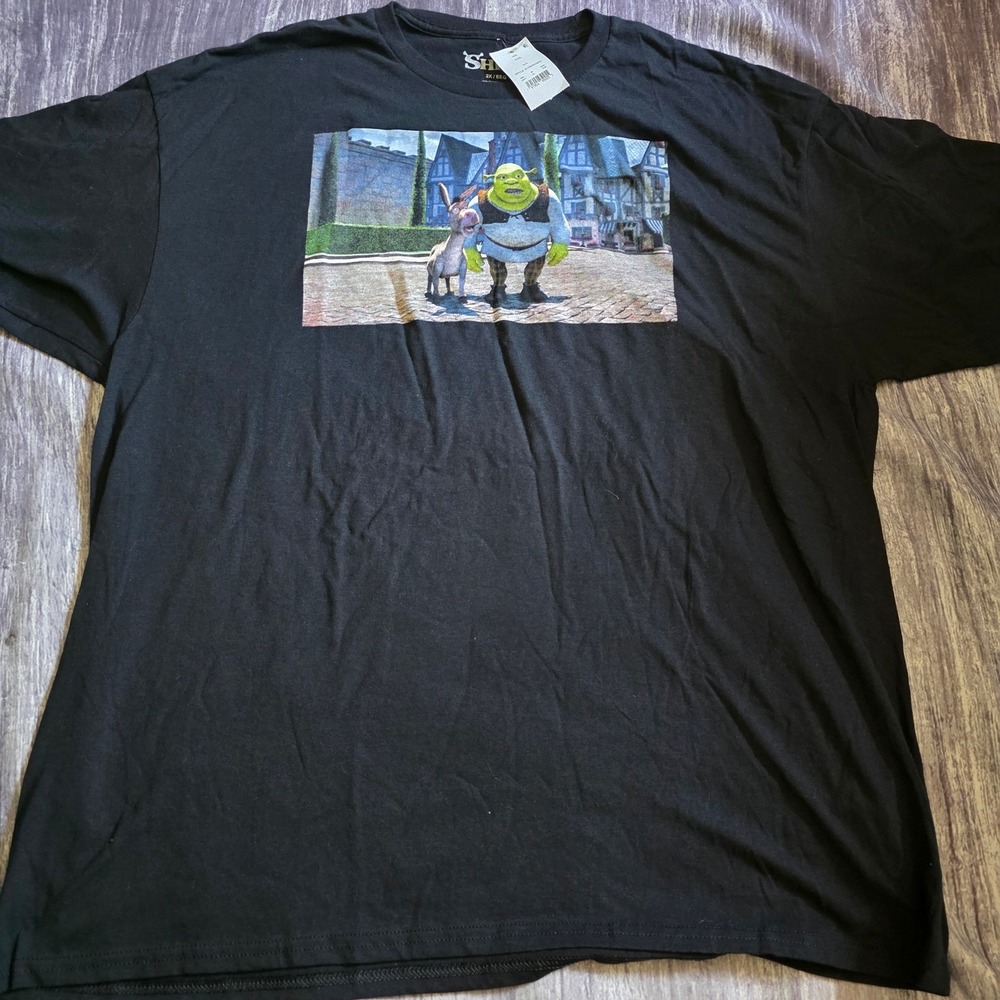 Dreamworks Shrek and Donkey Graphic T-Shirt Black XL NEW